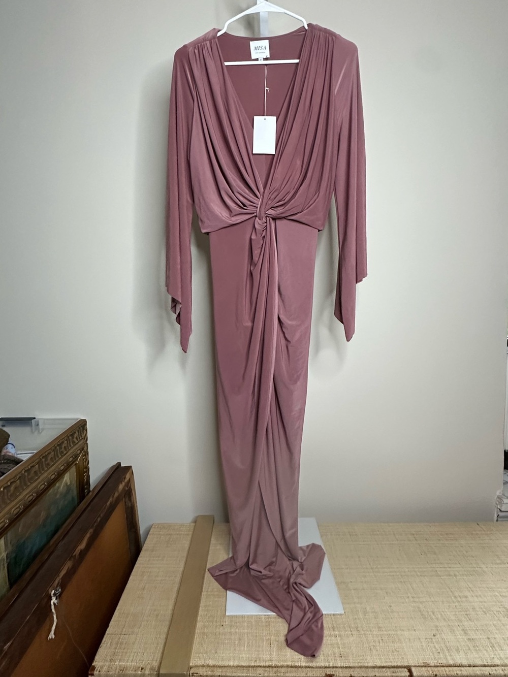 Misa Los Angeles Dusty Rose Knot-Front Draped Maxi Dress